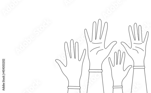 Hands of people linear icon isolated on white background. Thin black line customizable illustration. Activists, feminists and other communities are fighting for equality. 