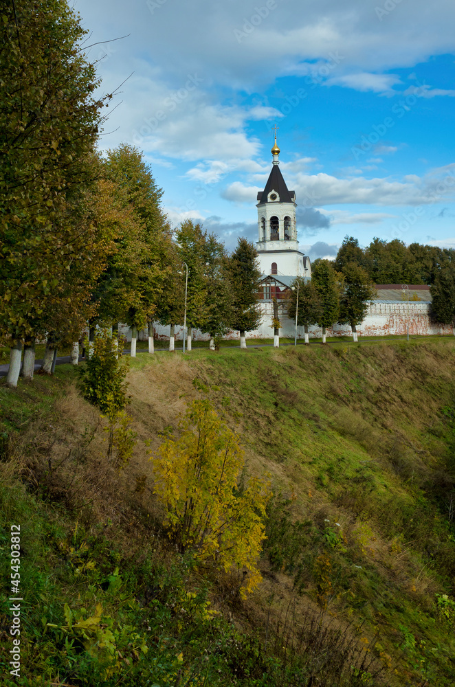 Vladimir, Russia - October 07, 2017: Historical center of the city. Bell tower in the park area
