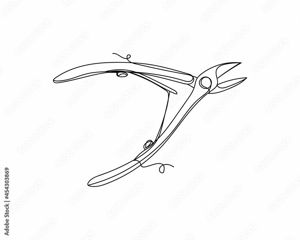 Continuous one line drawing of nail clippers icon in silhouette on a