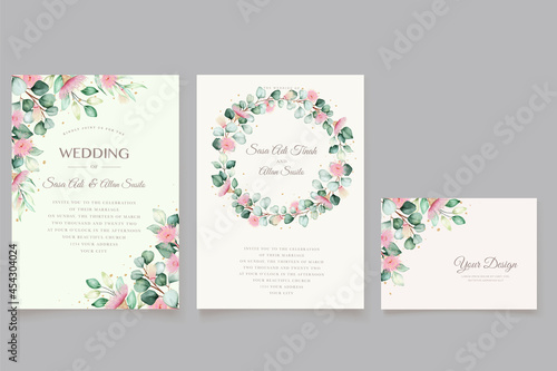 eucalyptus flower wedding invitation card set