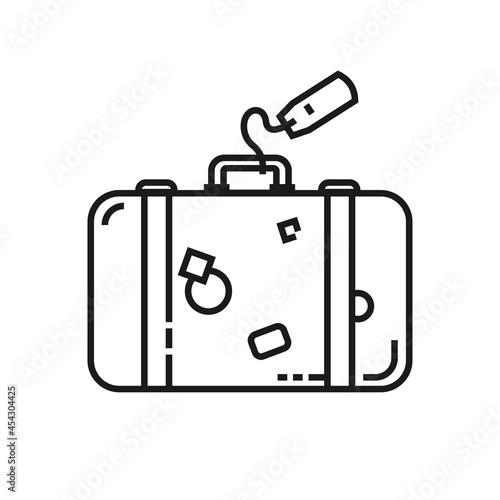 Suitcase of a travelller vector outline style, line icon isolated