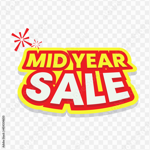 Mid Year Sale text banner design, red and yellow color, Vector Illustration with transparent background.