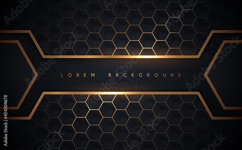 Abstract dark blue and gold hexagonal background