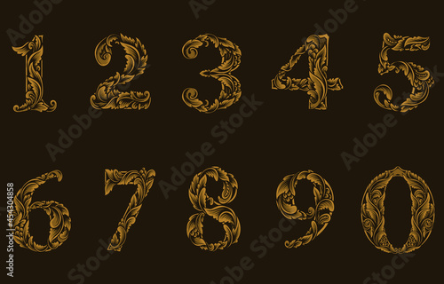 illustration a set of numbers engraving style