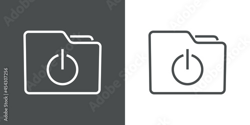 Icono silueta de carpeta con símbolo start con lineas en fondo gris y fondo blanco