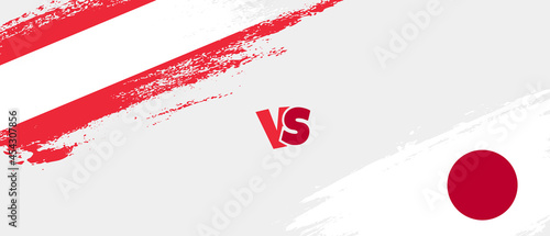 Creative Austria vs Japan brush flag illustration. Artistic brush style two country flags relationship background