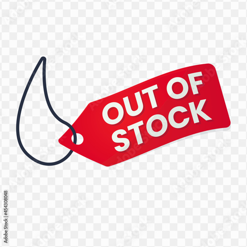 Out of Stock Tag design, red and yellow color, Vector Illustration with transparent background.
