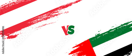 Creative Austria vs United Arab Emirates brush flag illustration. Artistic brush style two country flags relationship background