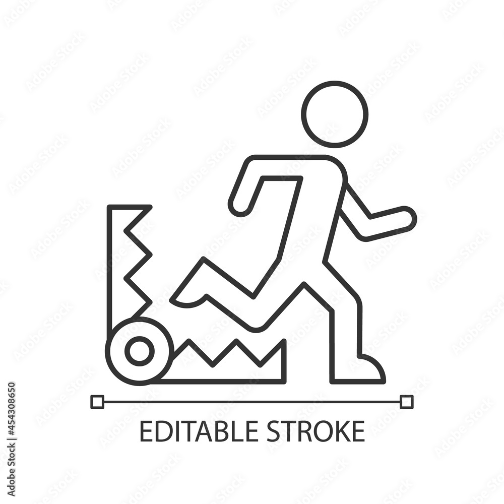 Fear based motivation linear icon. Fear of pain, discomfort. Motivation at work. Negative impact. Thin line customizable illustration. Contour symbol. Vector isolated outline drawing. Editable stroke Fear based motivation linear icon. Fear of pain, discomfort. Motivation at work. Negative impact. Thin line customizable illustration. Contour symbol. Vector isolated outline drawing. Editable stroke