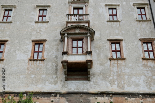 Detail of the windows on the facade of the Buonconsiglio Castle in Trento, Italy.