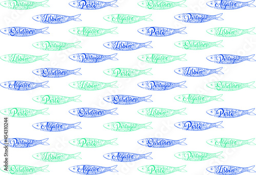 Fish Background Pattern in Blue, Portugal Tourism