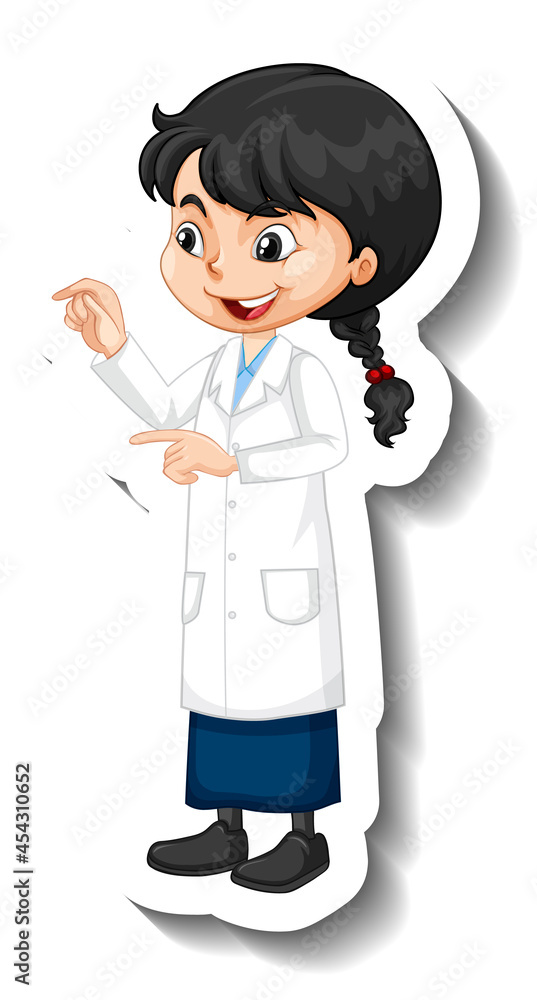 Cartoon character sticker with a girl in science gown