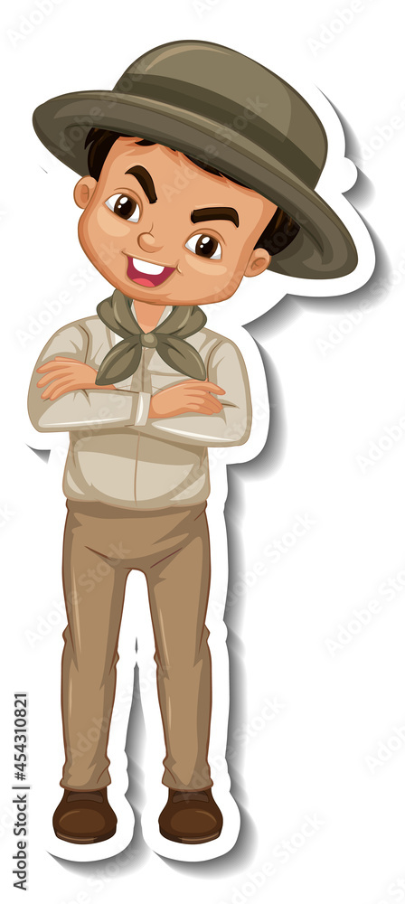 Boy in safari outfit cartoon character sticker Boy in safari outfit cartoon character sticker
