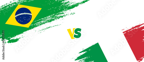 Creative Brazil vs Italy brush flag illustration. Artistic brush style two country flags relationship background