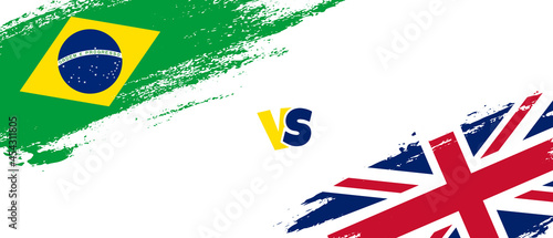 Creative Brazil vs United Kingdom brush flag illustration. Artistic brush style two country flags relationship background