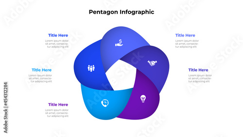 Cycle diagram divided into 5 sectors. Design concept of five steps or parts of business cycle. Infographic design template. Business data visualization