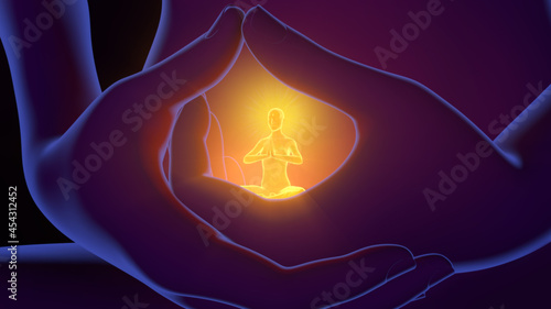 Canvas Print 3d illustration an enlightened yogi finds wisdom in the hands of God