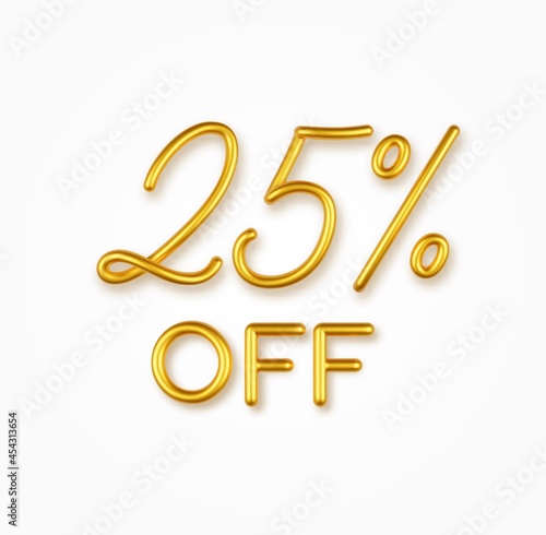25 percent off golden realistic text on a light background.