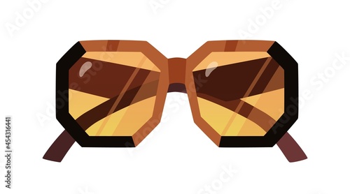 Fashion stylish sunglasses with thick frame and octagon-shaped lenses. Trendy bold sun glasses. Oversized large summer eyewear. Women accessory. Flat vector illustration isolated on white background