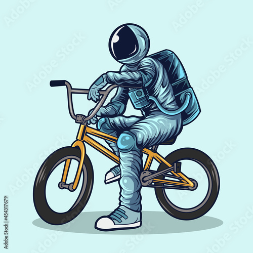 astronaut riding bmx bikes vector illustration design