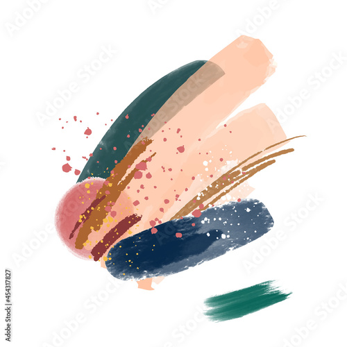 Abstract wall art brush paint watercolor. Poster, business card. Doodles various shapes. Fashion trend minimalist style