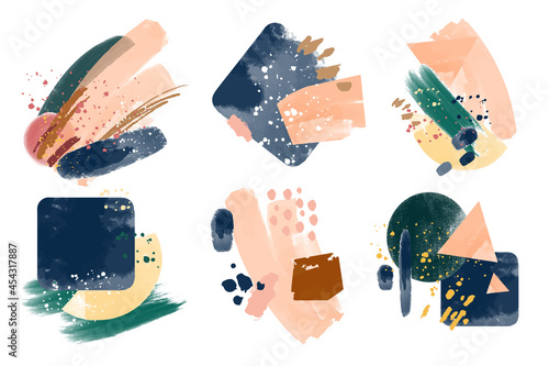 Set abstract art brush paint watercolor. Wall art. Poster, business card. Fashion trend minimalist style
