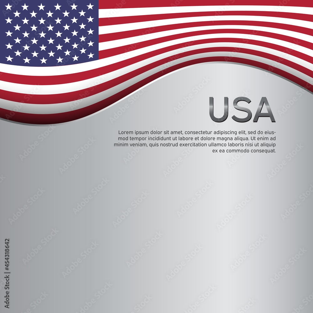 Abstract waving usa flag. Creative metal background for american patriotic holiday design. Business booklet, cover, banner in US colors. National usa poster. Vector design