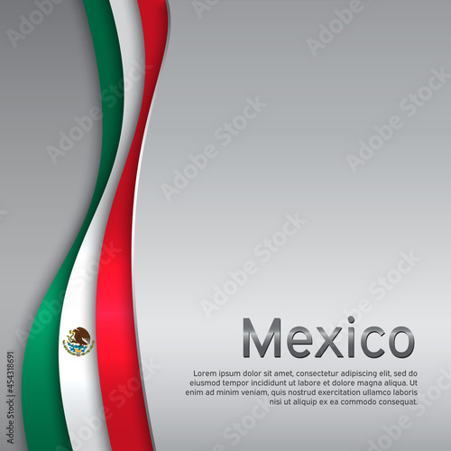 Abstract waving mexico flag. Creative metal background in mexico flag colors for holiday card design. National Poster. State mexican patriotic cover, business booklet, flyer. Paper cut. Vector design