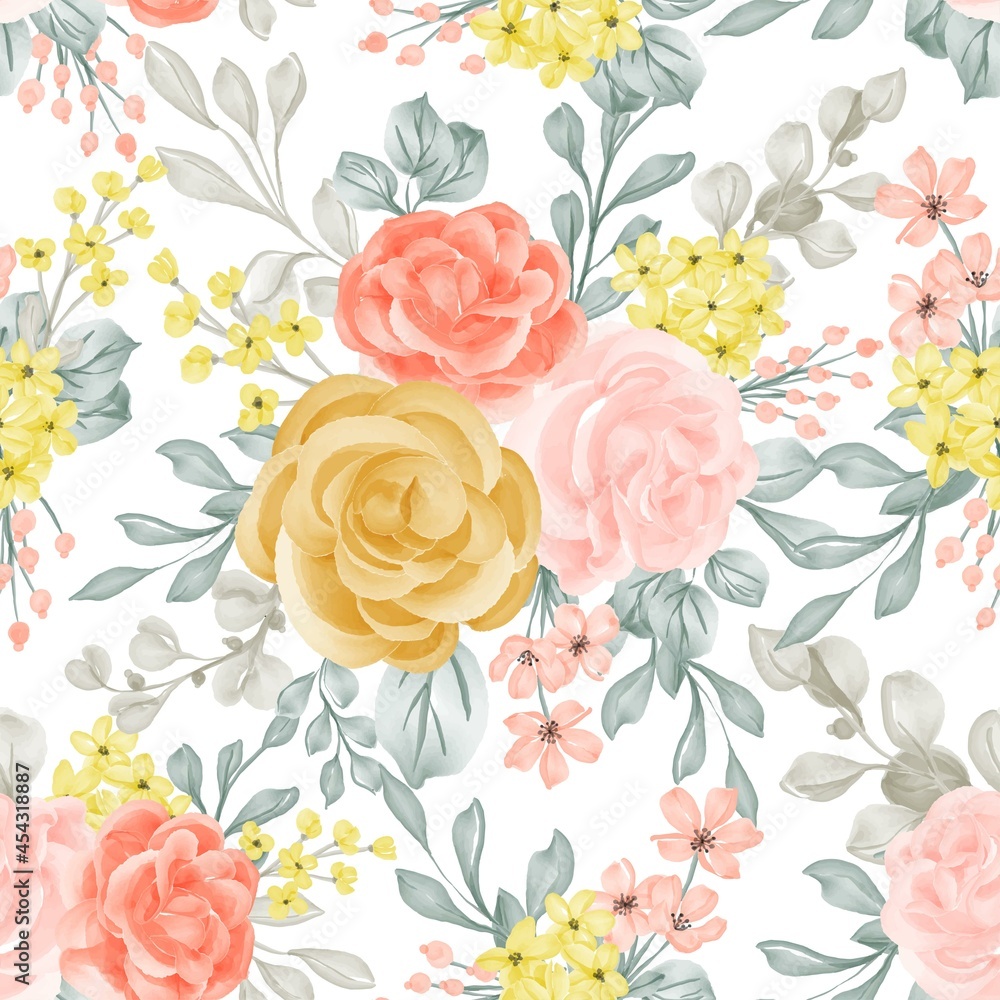 seamless pattern background flower rose pink, yellow, and orange