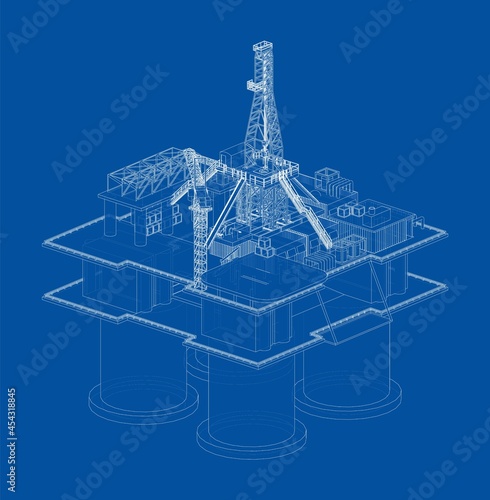 Offshore Oil Rig. Vector rendering of 3d