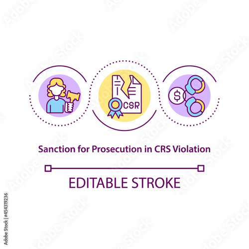 Sanction for prosecution in CSR violation concept icon. Corporate social responsibility breach abstract idea thin line illustration. Vector isolated outline color drawing. Editable stroke