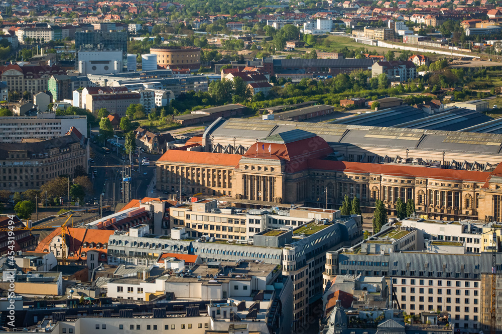Naklejka premium Aerial view of Central Railway Station (Hauptbahnhof) Leipzig