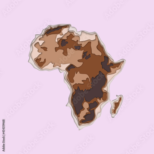 Sketch african continent banner. Typographic poster paper cut style. Flat africa image Dark Continent abstract print Africa many layers paper cut background picture african continent silhouette