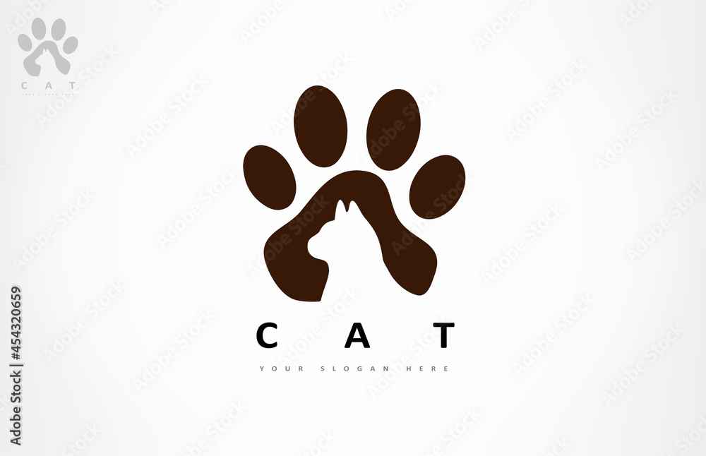 Cat and paw print logo vector animal design - obrazy, fototapety, plakaty 