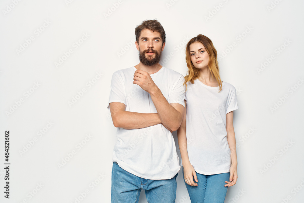 man and woman wearing white t-shirts fashion casual wear friendship together man and woman wearing white t-shirts fashion casual wear friendship together