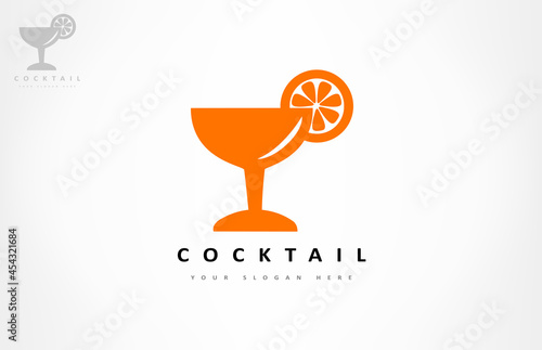 glass of cocktail with a slice of citrus logo vector