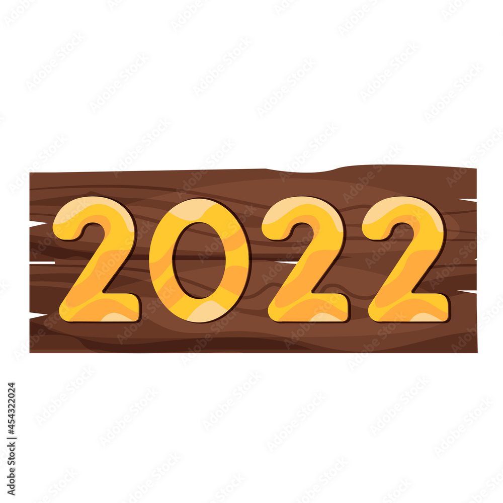 Happy New Year 2022 text design. Numbers lettering 2022 on wood tablet Happy New Year 2022 text design. Numbers lettering 2022 on wood tablet