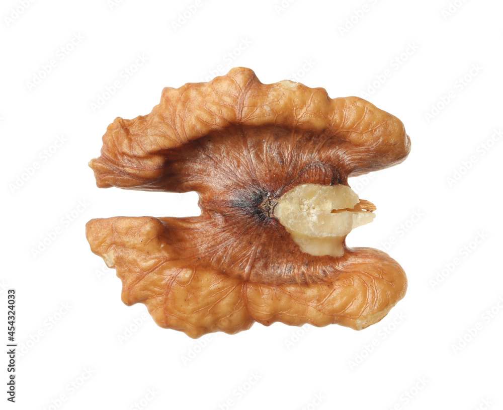 Half of ripe walnut isolated on white Half of ripe walnut isolated on white