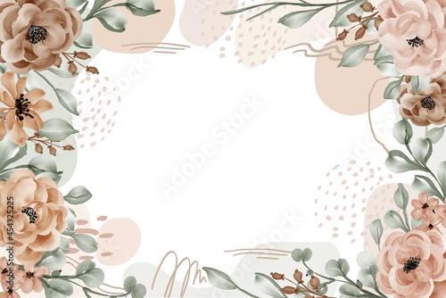 floral frame rose leaves background with shape abstract