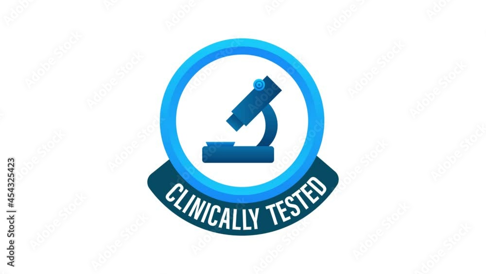 Clinically tested sign. Lab tested sign. Check mark and laboratory flask. Motion graphics Clinically tested sign. Lab tested sign. Check mark and laboratory flask. Motion graphics
