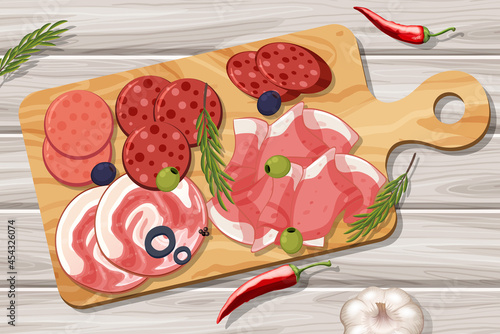 Platter of different cold meats on the table background