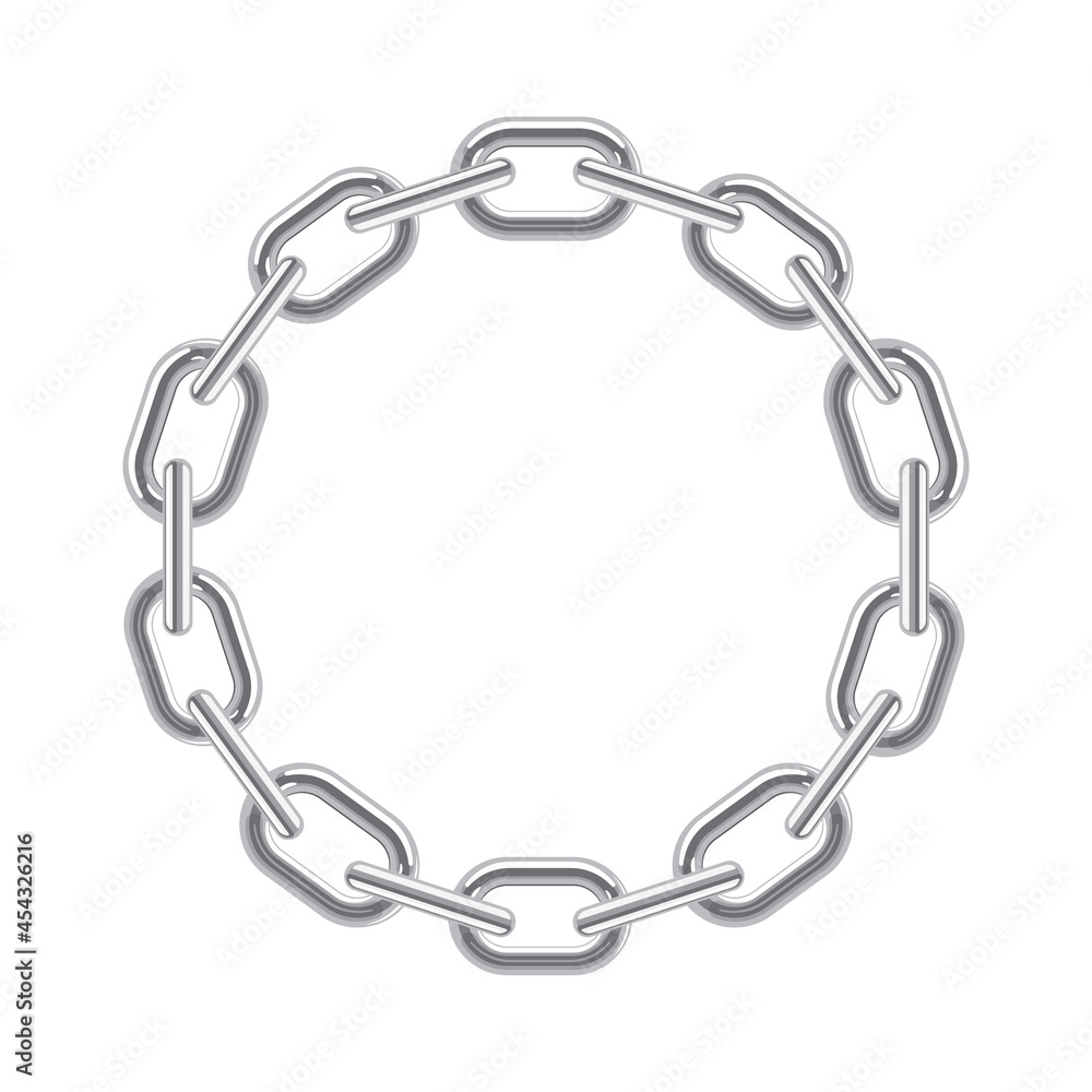 Vector chain curled into a circle, realistic. Isolated on white background Vector chain curled into a circle, realistic. Isolated on white background