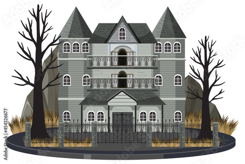 Haunted mansion exterior on white background