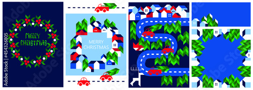 Christmas and New Year Cards Set. Geometric, Modern, Minimalist style. Sketch Vector illustration