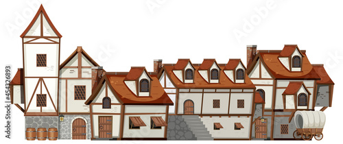 Ancient medieval village on white background
