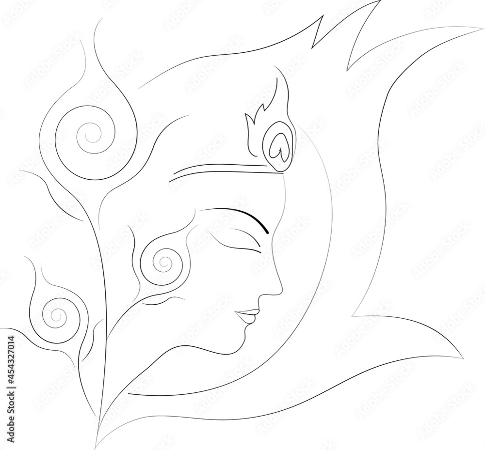 illustration of Krishna 's face with peacock feather illustration of Krishna 's face with peacock feather