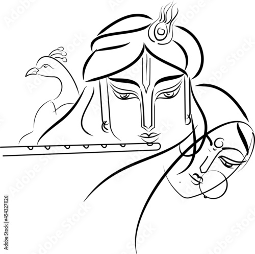 illustration of a Radha and Krishna in line art