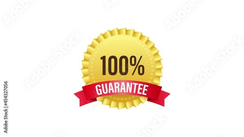 Ribbon with gold 100 guarantee. Banner sale. Business circle. Approval icon. Motion graphics