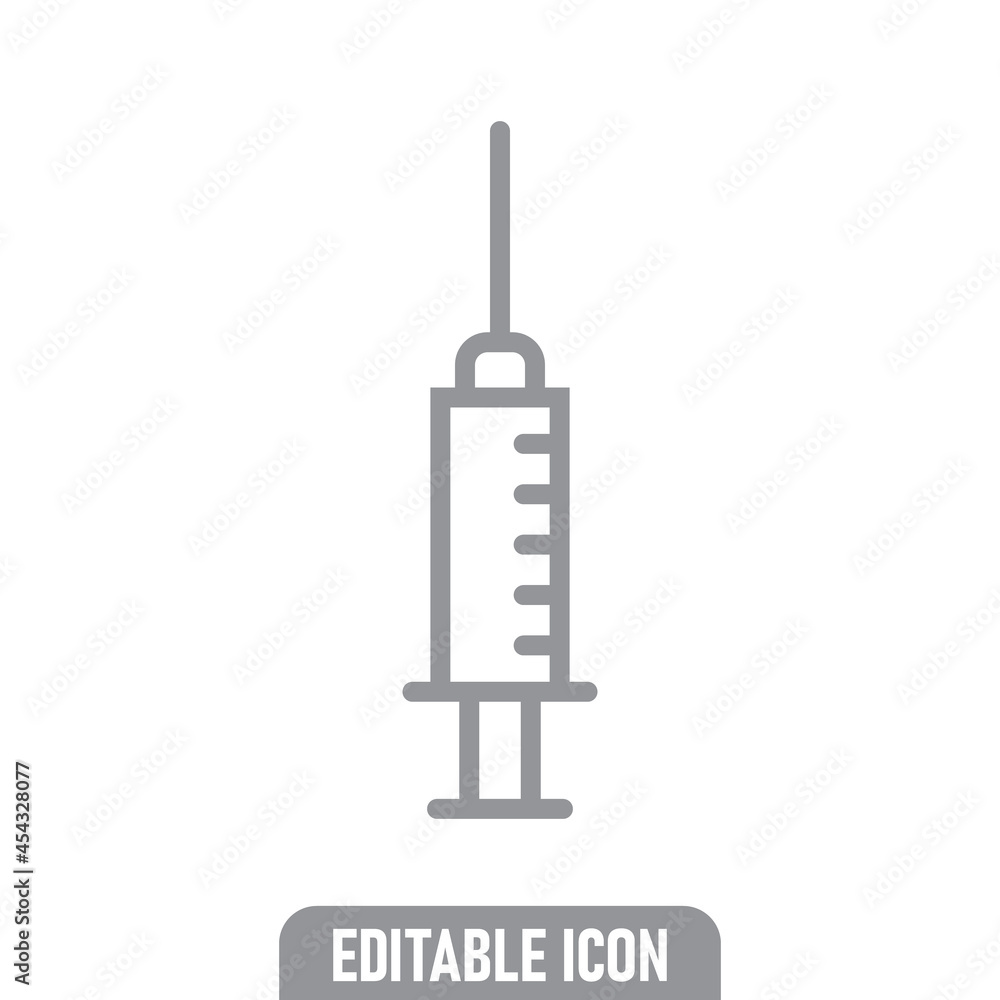 Syringe icon. Vaccine vaccination symbol. Editable line stroke. Syringe icon. Vaccine vaccination symbol. Editable line stroke.