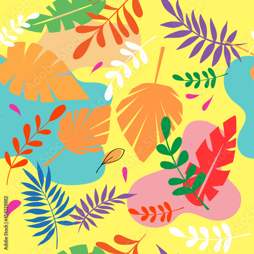 Summer tropical background with palm leaves. Vector illustration seamless pattern